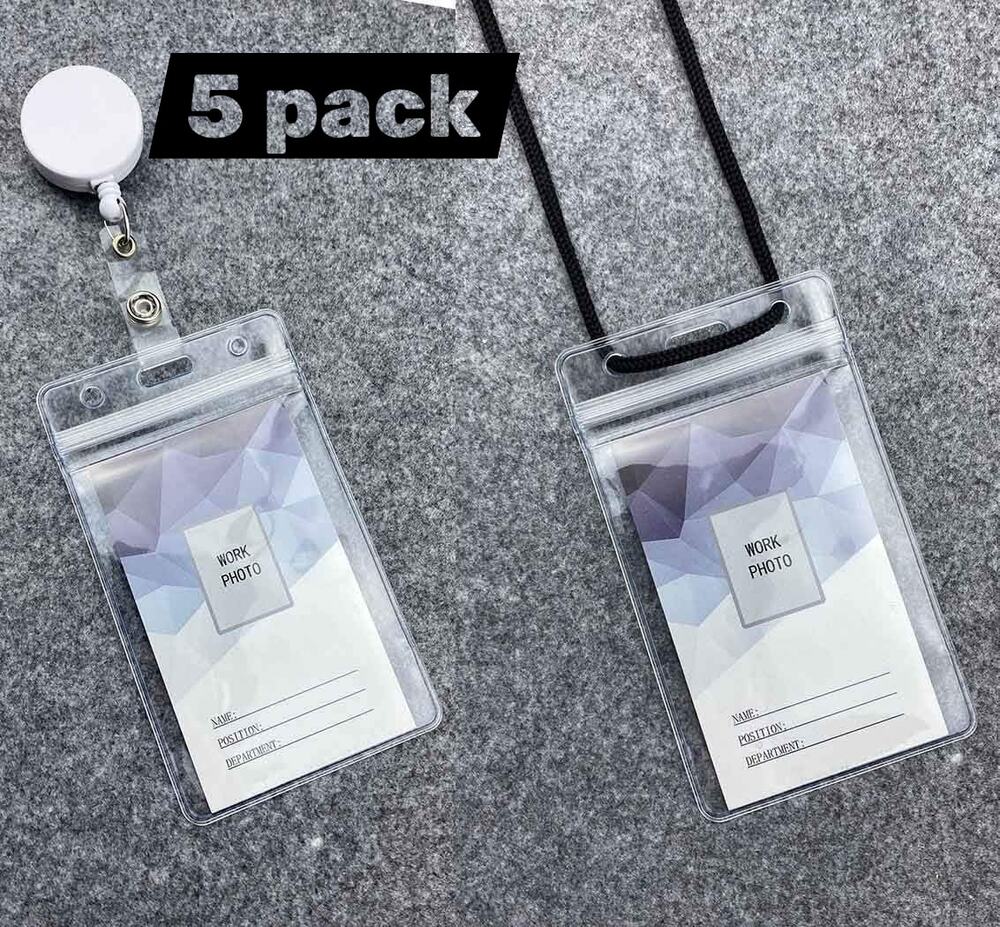 Vertical ID Badge Holders Sealable Waterproof Vinyl Fits ID Credit Cards 5 Pack